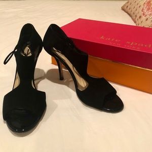 Kate Spade black suede open toe heel